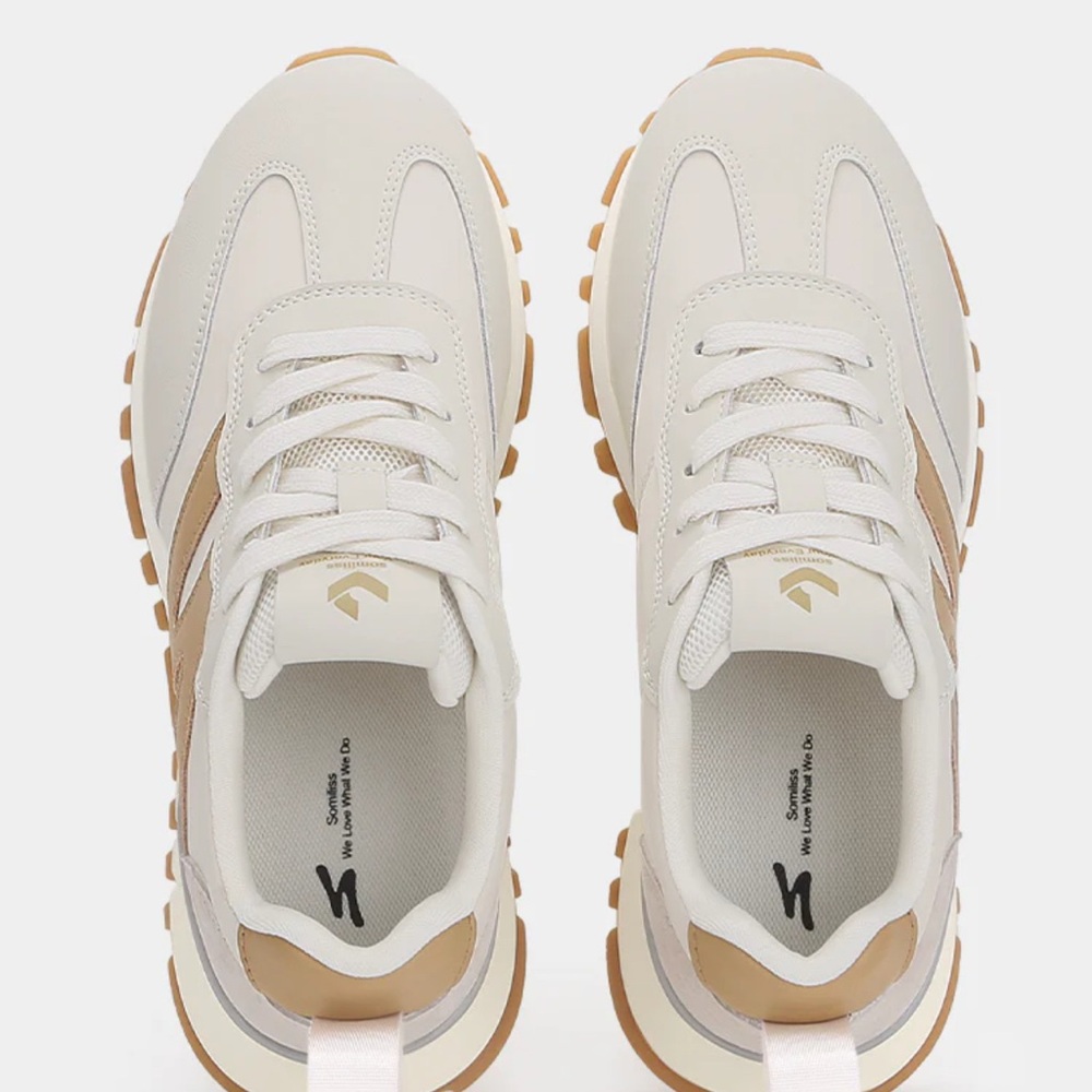 Stylish Cream and Tan Women's Sneakers